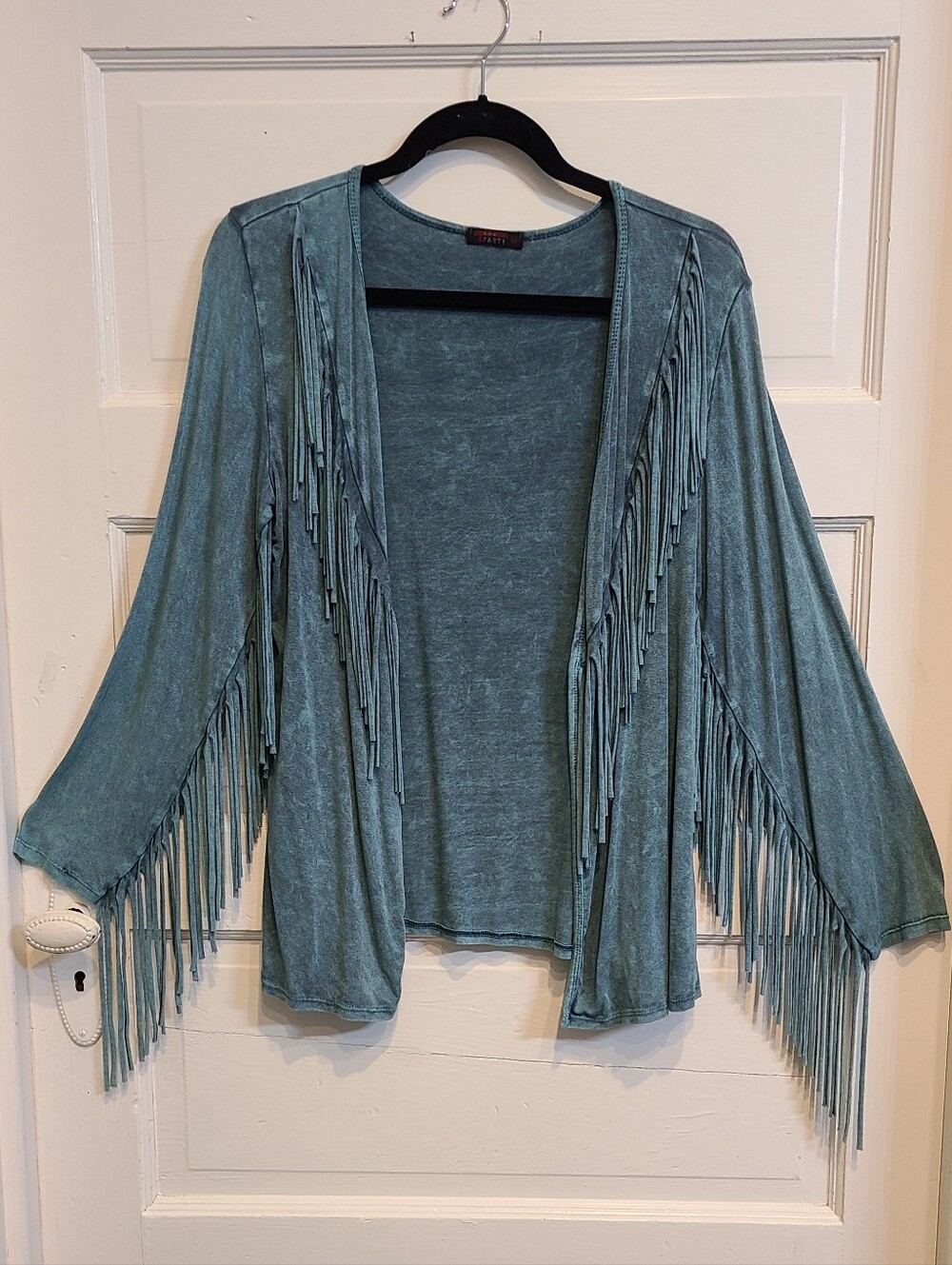 T Party Fringed Open-Front Women's Cardigan - Turquoise/Teal Green